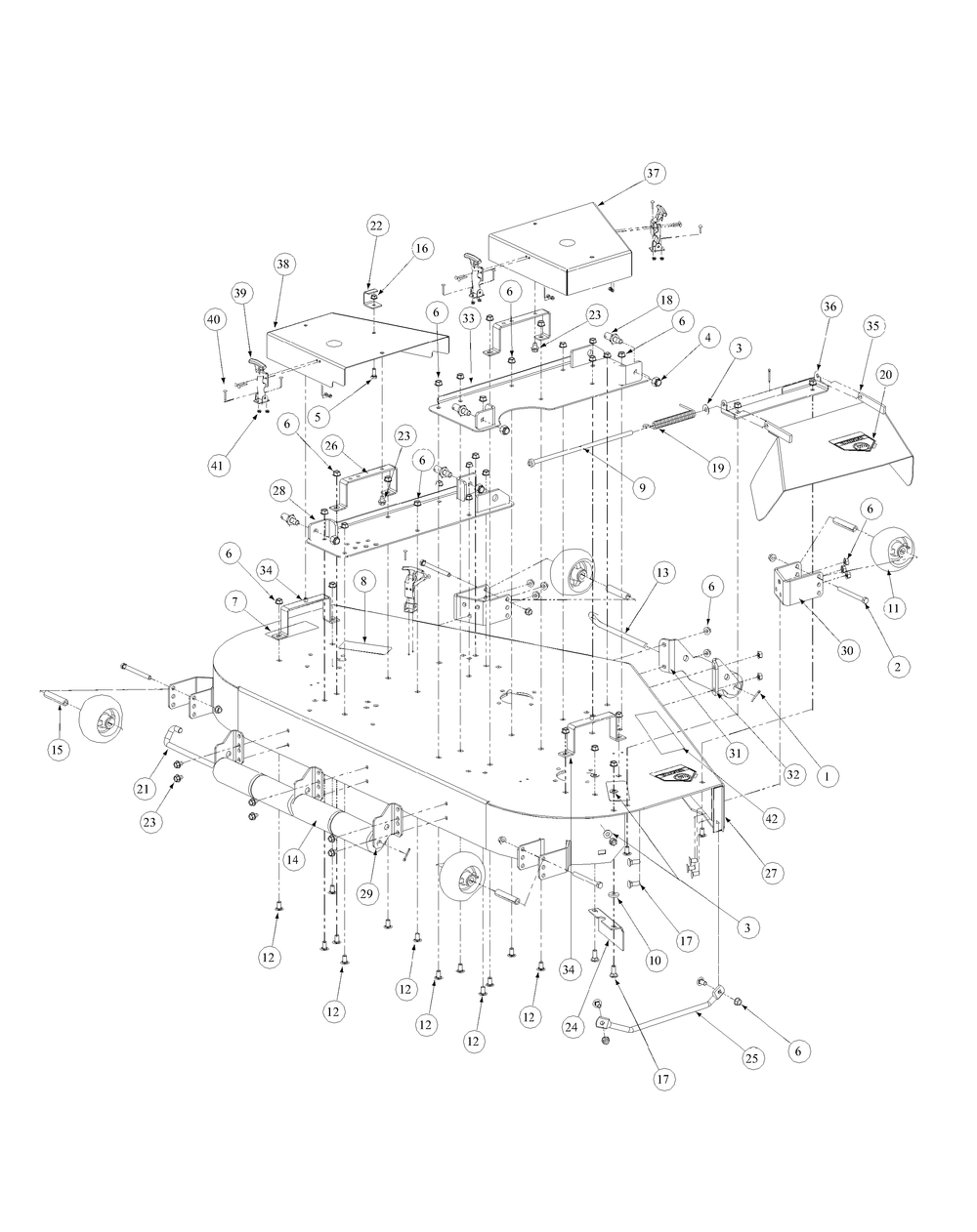 Fabricated Cutter Deck Diagram and Parts List for M60-KW 53AB5DCX150-25-HP Cub Cadet Lawn Tractor